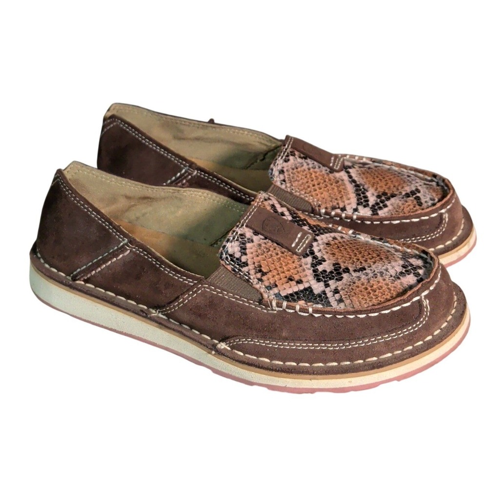 Ariat Cruiser Shoes Womens Size 7.5B Brown Suede Snake Print Slip On Western
